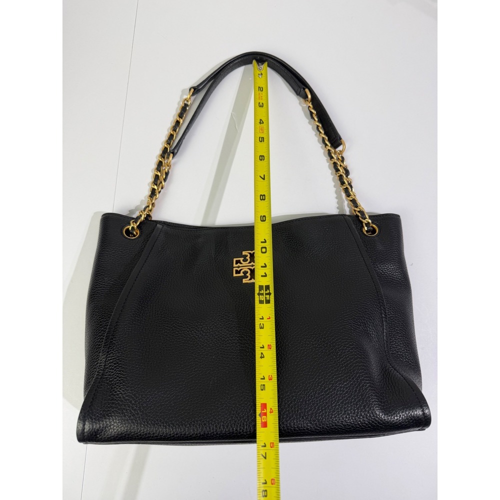 Tory Burch Britten Small Slouchy Tote Black Pebbled Leather Gold Chain Bag - Picture 7 of 16